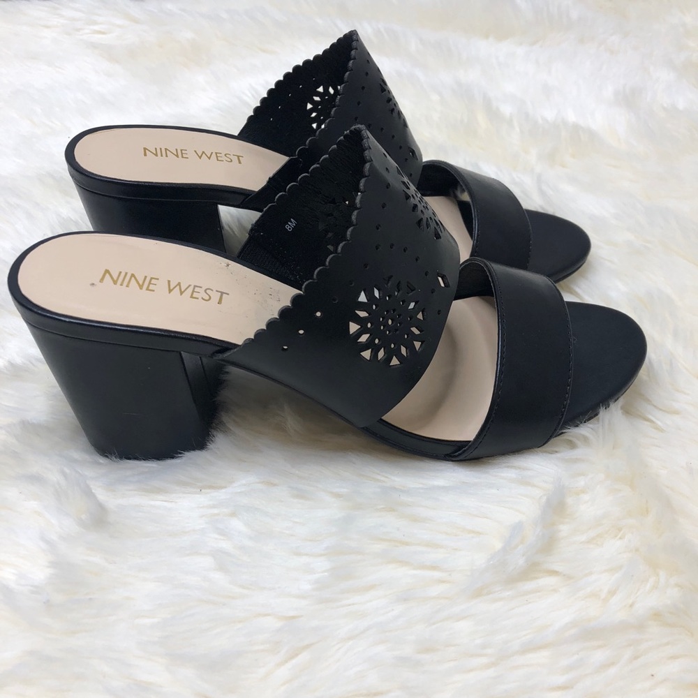 Nine West block heel slide sandals - black